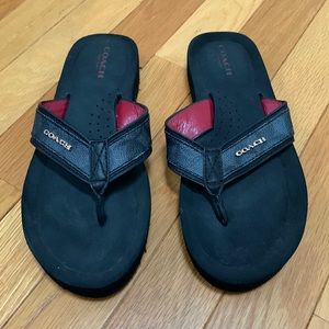 Coach Black Leather “Judy” Signature Flip Flop Sandals
